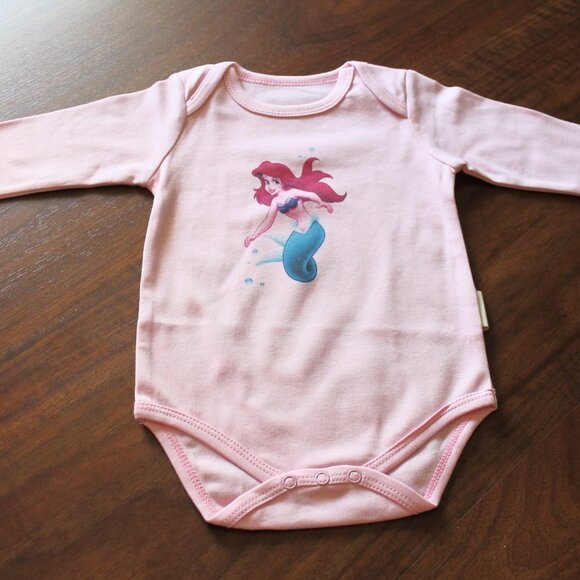 Onesie Disney Ariel Little Mermaid baby girl long sleeve 100% cotton pink new - Picture 2 of 12